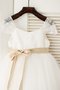 Abito da Cerimonia Bambini Ball Gown Senza Maniche con Fusciacca in Tulle Tondo