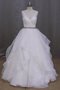 Abito da Sposa con Increspature con Perline Senza Maniche Spazzola Treno V-Scollo