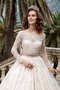 Abito da Sposa con Maniche Lunghe Vintage Barchetta Lusso con Fusciacca