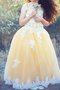 Abito da Cerimonia Bambini Naturale Ball Gown Senza Maniche in Tulle con Fiore