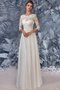 Abito da Sposa con Applique in Raso con Tre Quarti Lunghezza Maniche con Bottone con Perline