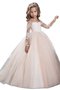 Abito da Cerimonia Bambini con Maniche Lunghe Ball Gown in Tulle con Fiore Naturale