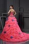 Abito Quinceanera Ball Gown Senza Maniche in Organza Coda A Strascico Cappella Cuore