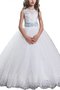 Abito da Cerimonia Bambini Naturale Tondo con Fiore con Applique Senza Maniche