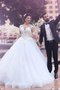 Abito da Sposa Naturale in Tulle Ball Gown Coda A Strascico Corto con Maniche Lunghe