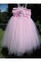 Abito da Cerimonia Bambini con Increspature con Fiore in Tulle Alta Vita Ball Gown