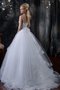 Abito da Sposa con Festone in Tulle Naturale Allacciato Lungo