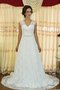 Abito da Sposa Naturale in Pizzo con Perline A-Line V-Scollo