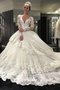 Abito da Sposa in Tulle con Maniche Lunghe V-Scollo Naturale Ball Gown