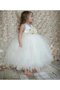 Abito da Cerimonia Bambini V-Scollo con Increspature con Perline Ball Gown in Tulle