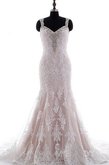 Abito da Sposa V-Scollo in Pizzo con Applique Coda A Strascico Corto Cappellino