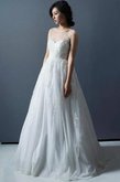 Abito da Sposa A-Line in Tulle Barchetta A Terra Coda A Strascico Corto