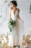 Abito da sposa a riva a-line corpetto pieghe lungo travolgente v-scollo