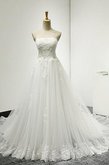 Abito da Sposa A-Line Naturale in Tulle Senza Spalline con Perline