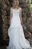 Abito da Sposa Fuori dalla spalla Vintage con Mezze Maniche con Bottone Elegante