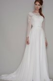 Abito da Sposa in Chiffon con Fusciacca in Pizzo con Bottone Barchetta