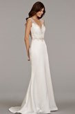 Abito da Sposa Seducente A Terra in Satin Elastico con Ricamo Cappellino