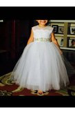 Abito da Cerimonia Bambini A Terra Ball Gown in Tulle con Nastro con Perline