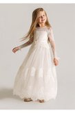 Abito da Cerimonia Bambini con Fiore A-Line decorato in Tulle in Pizzo