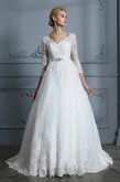 Abito da sposa pudica retro con applique convenzionale cerniera scintillante