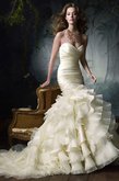 Abito da Sposa con Seghettato Senza Maniche con Increspato in Organza con Increspature