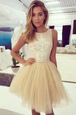 Abito homecoming con applique scollegato senza maniche a-line in tulle mini