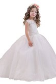 Abito da Cerimonia Bambini in Pizzo Tondo con Fiore in Tulle A Terra