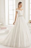 Abito da Sposa con Perline con Manica Corte con Fusciacca Pomposo in Tulle