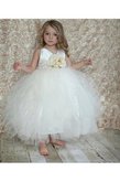Abito da Cerimonia Bambini V-Scollo con Increspature con Perline Ball Gown in Tulle