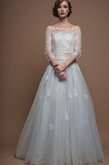 Abito da Sposa Largo A-Line con Applique in Tulle Naturale