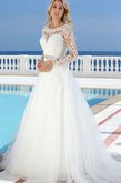 Abito da Sposa in Tulle Tondo con Applique con Perline con Bottone