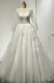 Abito da Sposa Senza Maniche Naturale in Pizzo A-Line con Maniche Lunghe