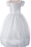 Abito da Cerimonia Bambini in Tulle A-Line con Manica Corte Alta Vita Cappellino