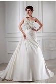 Abito da Sposa A-Line con Fiore Allacciato Alta Vita Monospalla