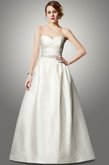 Abito da Sposa con Criss-cross in Taffeta Coda A Strascico Corto con Nastro Naturale