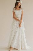 Abito da Sposa in Pizzo Vintage A-Line Spazzola Treno con Manica Corte