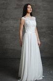 Abito da Sposa in Pizzo in Chiffon Naturale con Piega A-Line