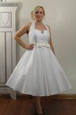 Abito da Sposa Senza Maniche con Fiocco in Taffeta con Increspature Naturale