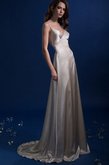 Abito da Sposa Naturale Schiena Nuda V-Scollo Senza Maniche A-Line