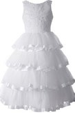 Abito da Cerimonia Bambini con Perline A Terra Senza Maniche in Organza con Seghettato