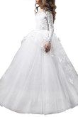 Abito da Cerimonia Bambini con Fiore A Terra Ball Gown con Maniche Lunghe in Tulle