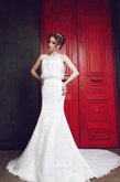 Abito da Sposa Coda A Strascico Cattedrale Vintage Naturale con Applique in Pizzo