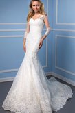 Abito da Sposa Pudica con Applique Coda A Strascico Cappella Sirena Lungo