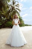 Abito da Sposa A-Line a Riva in Tulle Allacciato con Perline