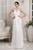 Abito da Sposa con Applique Lunghi Senza Maniche V-Scollo Tubino