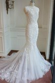 Abito da Sposa con Bottone in Tulle Buco Della Serratura Schiena Cerniera con Applique