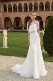 Abito da Sposa Moderno Tubino con Manica Corte in Pizzo con Mezze Maniche