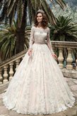 Abito da Sposa con Maniche Lunghe Vintage Barchetta Lusso con Fusciacca