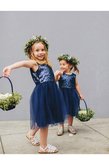 Abito da Cerimonia Bambini Senza Maniche in Tulle Mini con Paillette con Fiore