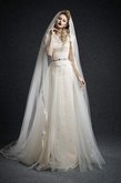 Abito da Sposa in Pizzo Naturale con Bottone con Perline Cappellino